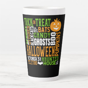 Caneca De Café Latte Palavra de Halloween: Bomba Colorida de Aranha Cut