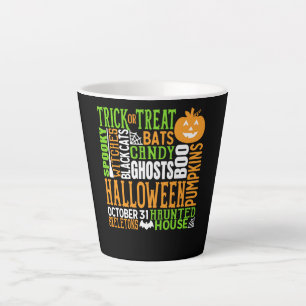 Caneca De Café Latte Palavra de Halloween Salva-Pumpkin