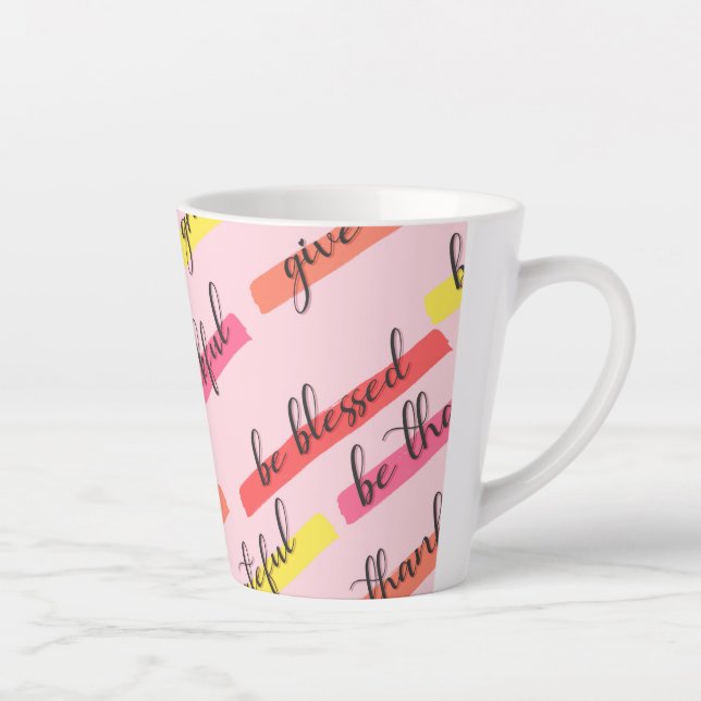 Caneca De Café Latte Palavras de Ação de Graças (Direita)