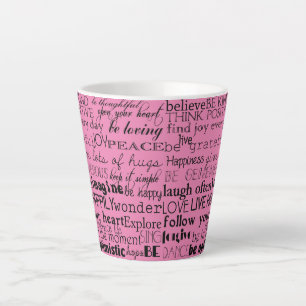 Caneca De Café Latte Palavras Inspirativas Rosa Preto Insultadas