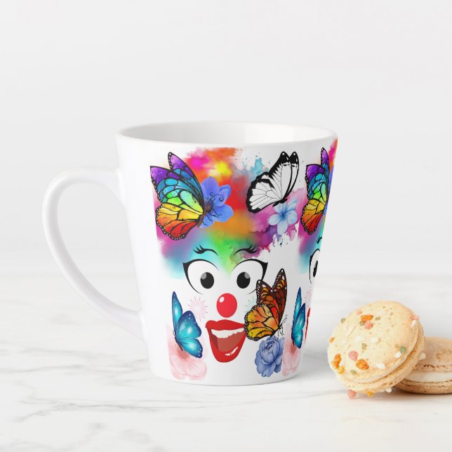 Caneca De Café Latte Palhaço,borboletas e cores pastéis (In Situ)