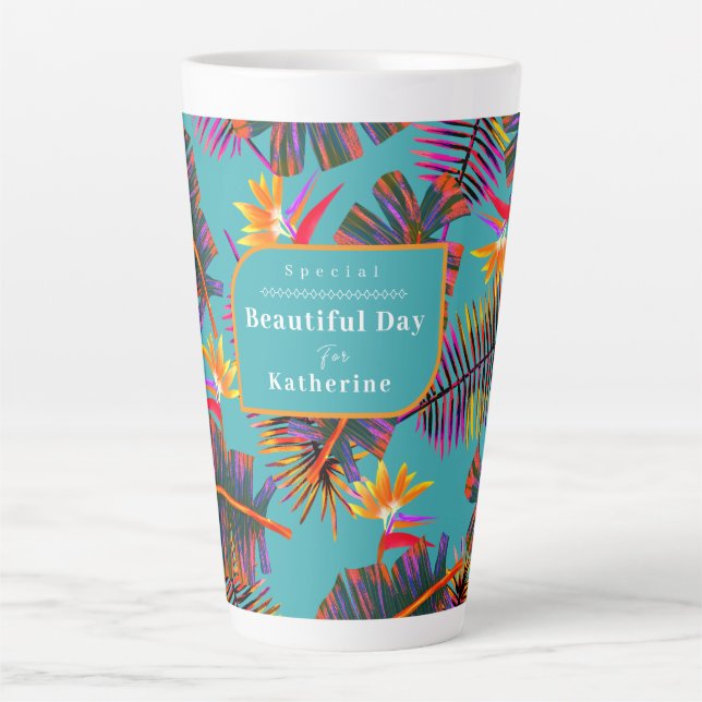 Caneca De Café Latte Palm Paradise Teal (Frente)