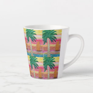 Caneca De Café Latte Palm Tree e Sailboat