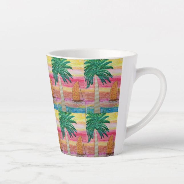 Caneca De Café Latte Palm Tree e Sailboat (Direita)