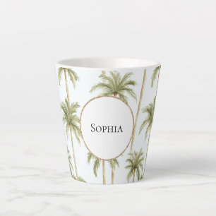 Caneca De Café Latte Palmeiras Brancas Verdes Tropicais  