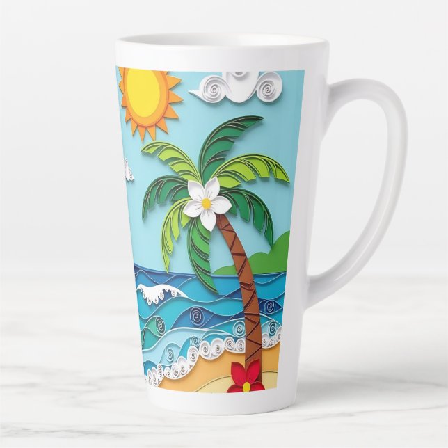 Caneca De Café Latte Palmeiras na Praia  (Direita)