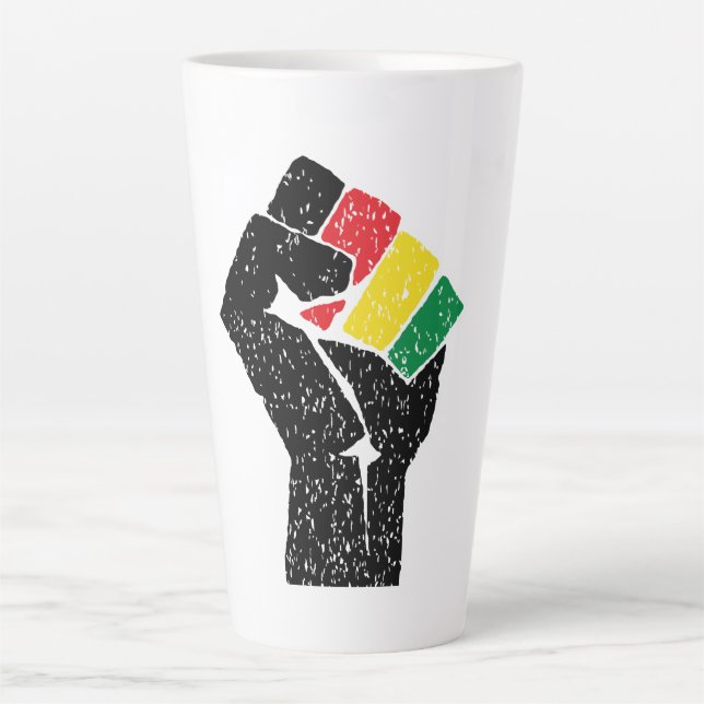 Caneca De Café Latte Pan African flag Fist, Afro American Black history (Frente)