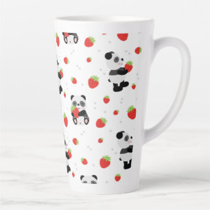 Caneca De Café Latte Panda fofo com morango