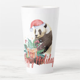 Caneca De Café Latte Panda Natal Watercolor Personalizada