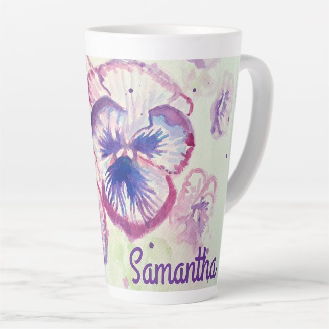Caneca De Café Latte Pansias Pansy Flor Flor Púrpura Rosa Mulheres (Ângulo direito)