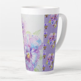 Caneca De Café Latte Pansias Pansy Púrpuras Pintadas à Mão Flórida Latt