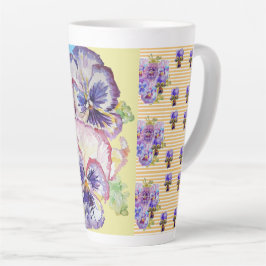 Caneca De Café Latte Pansias Pansy Púrpuras Pintadas à Mão Flórida Latt