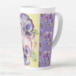 Caneca De Café Latte Pansias Pansy Púrpuras Pintadas à Mão Flórida Latt