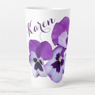 Caneca De Café Latte Pansy floral Karen nome personalizável