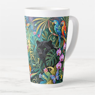 Caneca De Café Latte Pantera Negra África Colagem Alegre Estilo Selva