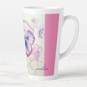 Caneca De Café Latte Panteras Pansíveis Flor Flor de Aquarela Púrpura C