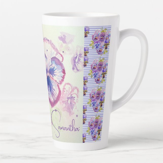 Caneca De Café Latte Panteras Pansíveis Flor Flor de Aquarela Púrpura C (Direita)