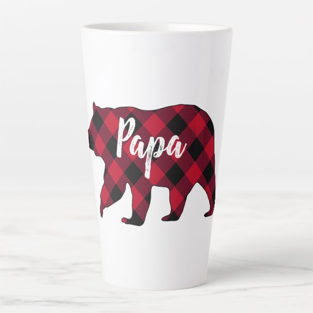 Caneca De Café Latte Papá Russo Urso Vermelho Xadrez Buffalo Latino Mug (Frente)