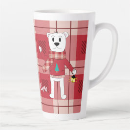 Caneca De Café Latte Papa Urso Vermelho Xadrez Feriado Latte Mug