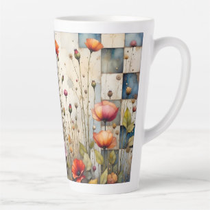 Caneca De Café Latte Papagaios Coloridos Corpos Azuis Florais