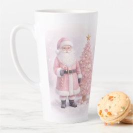 Caneca De Café Latte Papai Noel de Natal Rosa Pastel