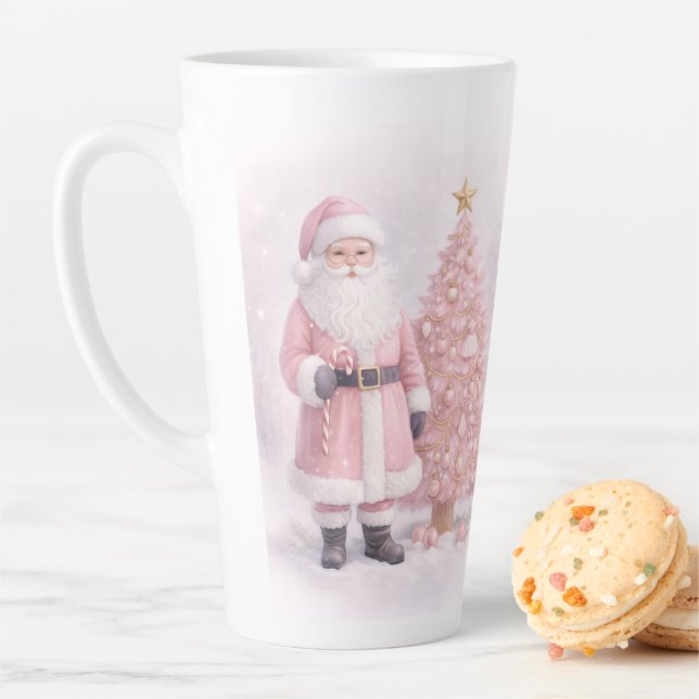 Caneca De Café Latte Papai Noel de Natal Rosa Pastel (In Situ)