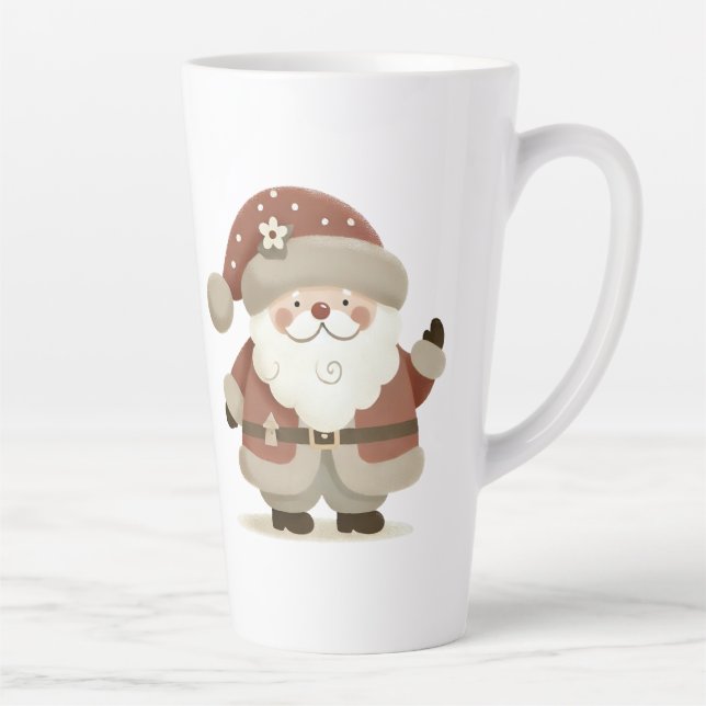 Caneca De Café Latte Papai Noel Fofo & Desenho de Natal (Direita)