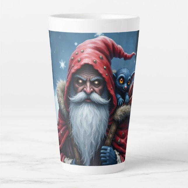 Caneca De Café Latte Papai Noel Frostbite & Seu Duende Travesso. (Frente)