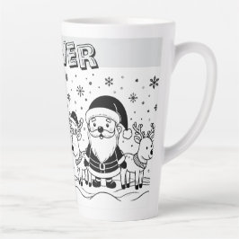 Caneca De Café Latte Papai Noel Preto e Branco com Rena