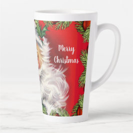 Caneca De Café Latte Papai Noel Vintage Retro com Árvore de Natal