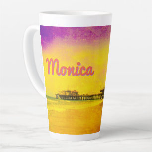 Caneca De Café Latte Papais noeis Amarelos e Roxos Monica Pier Seu Nome