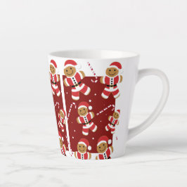 Caneca De Café Latte Papais noeis de pão de gengibre ilustrados, vermel