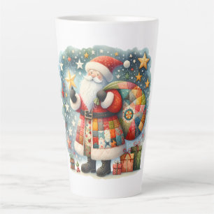 Caneca De Café Latte Papais noeis de retalhos com estrelas de Natal