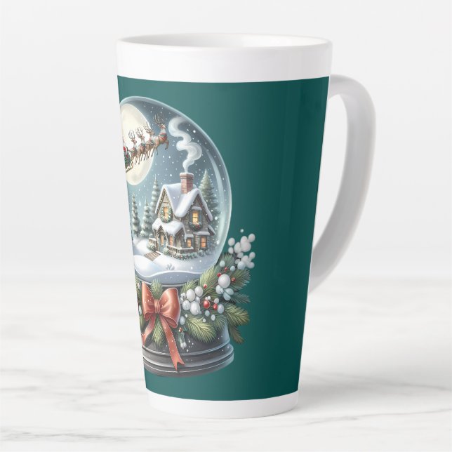 Caneca De Café Latte Papais noeis Sleigh Ride in Snow Globe Wonderland (Ângulo direito)