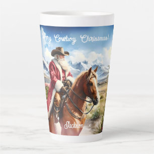 Caneca De Café Latte Papais noeis Vestindo Chapéu de Cowboy e Cavalo An