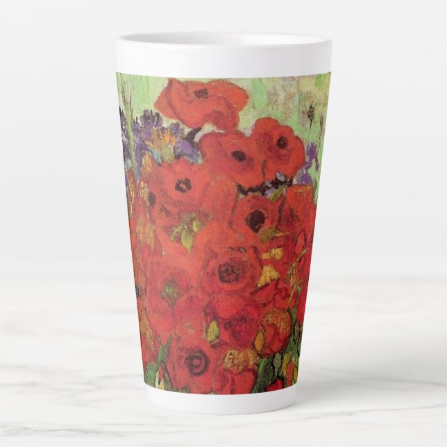 Caneca De Café Latte Papas vermelhos e margaridas por Vincent van Gogh (Frente)