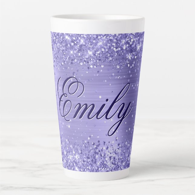 Caneca De Café Latte Papel Alumínio Periwinkle Glitter Personalizado (Frente)