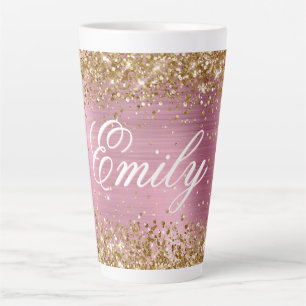 Caneca De Café Latte Papel alumínio rosa claro com brilho dourado perso