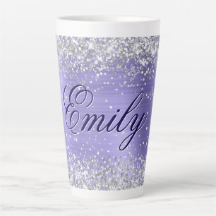 Caneca De Café Latte Papel Prateado Personalizado Glitter Periwinkle