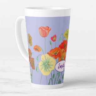 Caneca De Café Latte Papilas de laranja Flores Flores Púrpura Pastel L