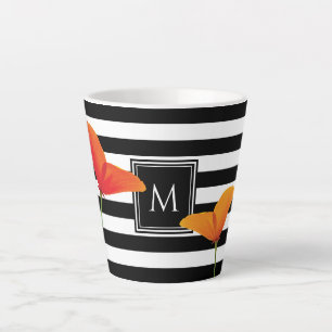 Caneca De Café Latte Papoila Negra Chic Monograma