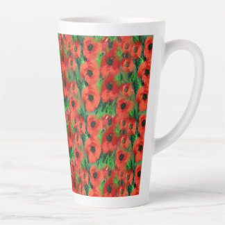 Caneca De Café Latte Papoulas Vermelhas Apaixonadas e Folhagem Verde Ab