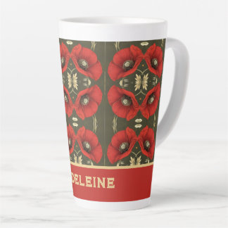 Caneca De Café Latte Papoulas Vintage Dourado Vermelho Art Nouveau