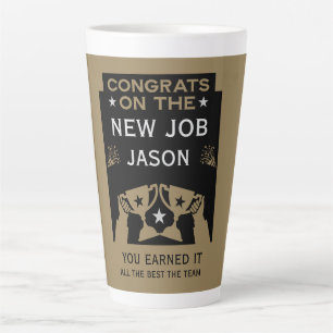 Caneca De Café Latte Parabéns em Ouro Pelo Novo Emprego