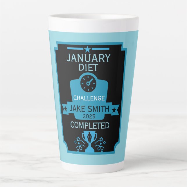 Caneca De Café Latte Parabéns pela perda de peso em Janeiro (Frente)