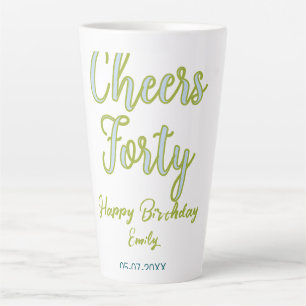 Caneca De Café Latte parabéns quarenta nome verde azul pastel aniversár
