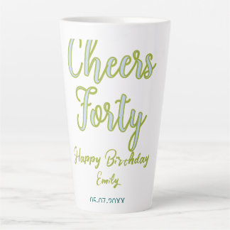 Caneca De Café Latte parabéns quarenta nome verde azul pastel aniversár