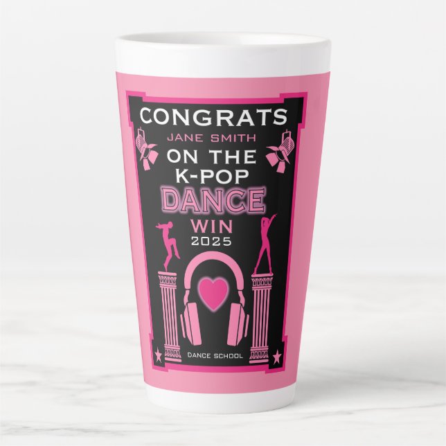 Caneca De Café Latte Parabéns vencedores da competição de dança do K-Po (Frente)