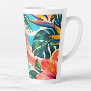 Caneca De Café Latte Paraíso Botânico de Hibisco Tropical Arte