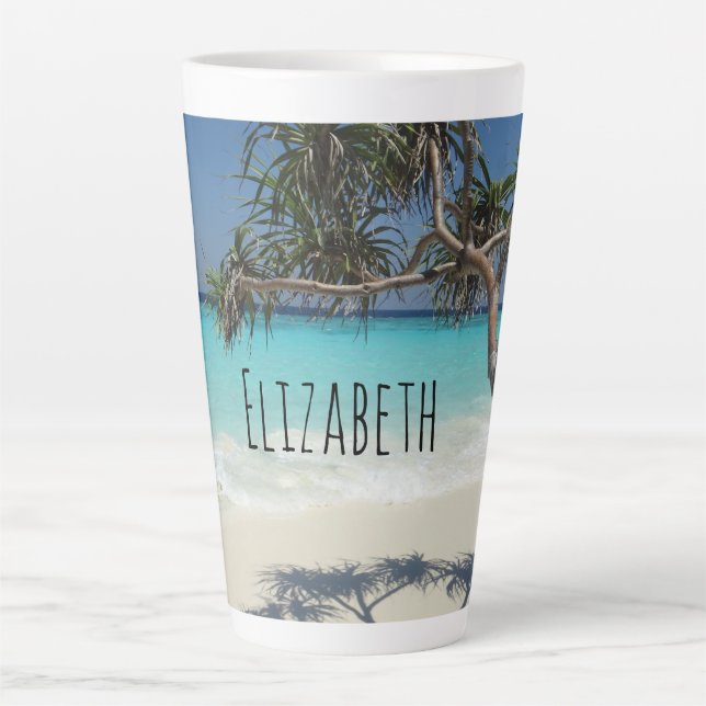Caneca De Café Latte Paraíso Sunny Tropical Beach Ocean (Frente)